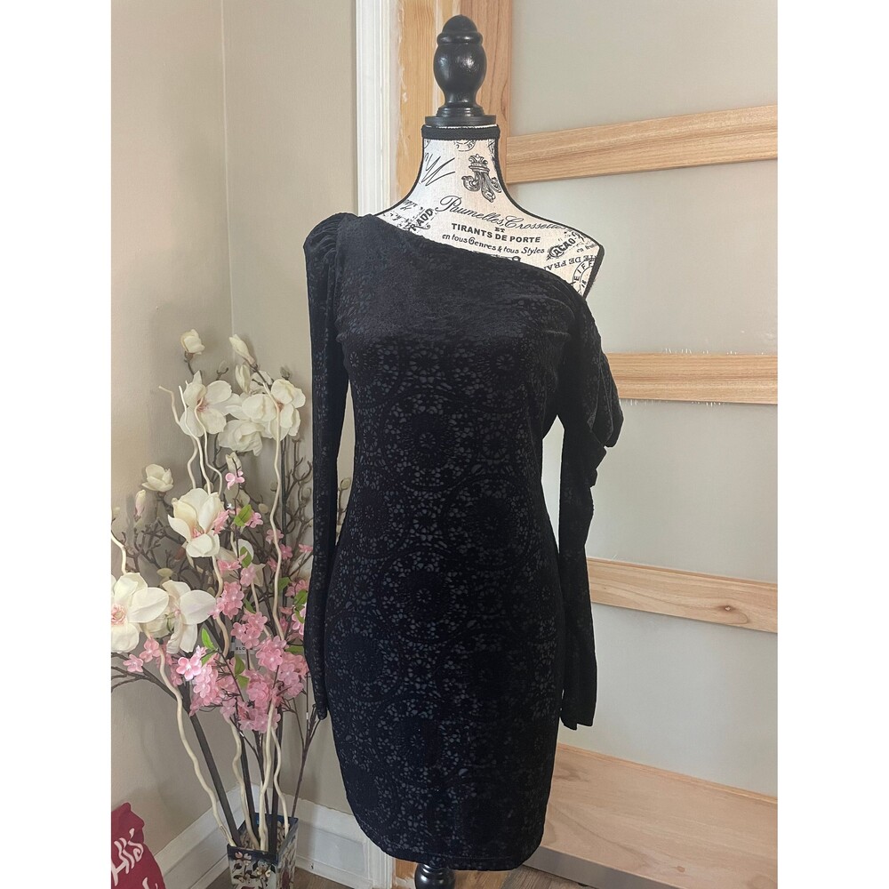 Bailey 44 Black Faux Velvet Mini Evening Dress Off-Shoulder Women Medium - Picture 5 of 10